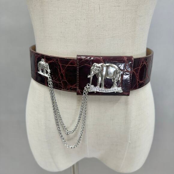 Catherine‎ Carson burgundy leather strap belt silver elephant & drop chain small main image 10